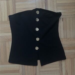 Black Strapless Top with Gold Button Accent